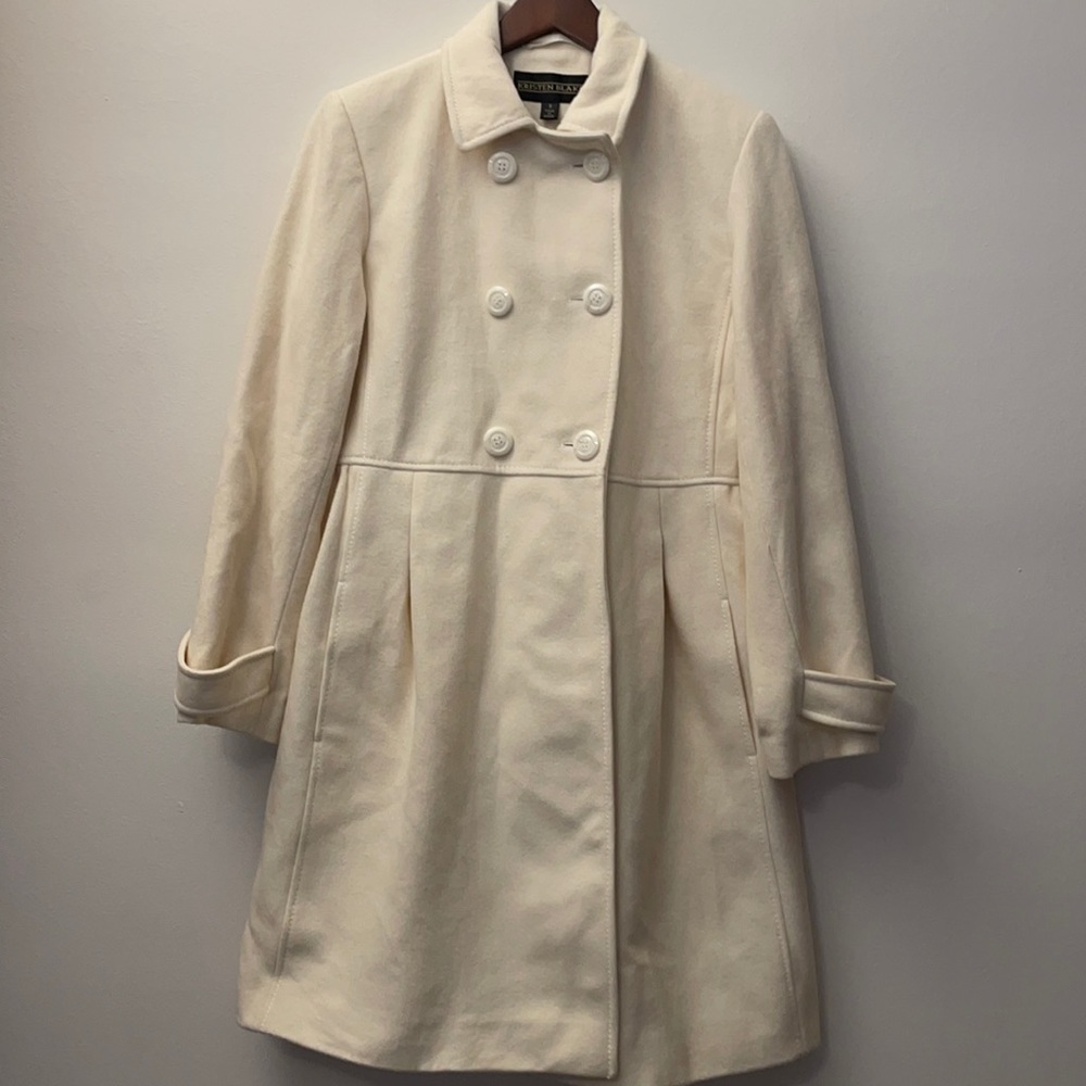 Kristen Blake Ivory double breasted Pea coat. Size 8.